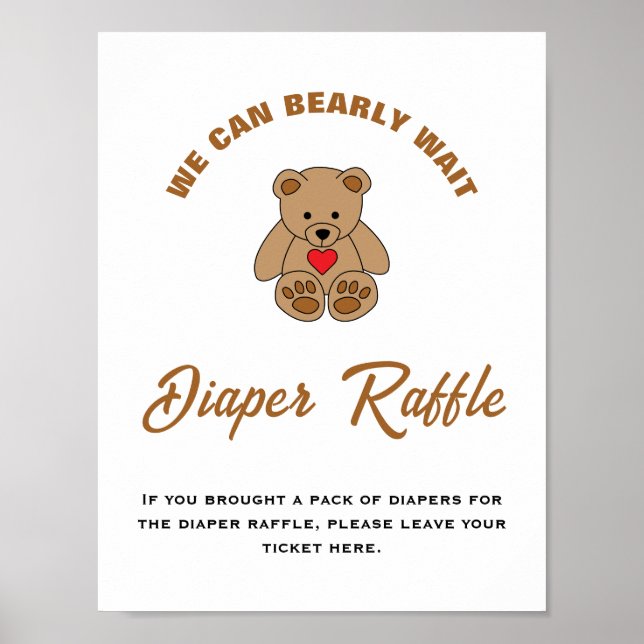 We Can Bearly Wait Baby Shower Diaper Raffle Sign (Front)