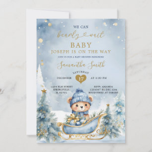 We Can Bearly Wait Baby Shower Dusty Blue Winter Invitation