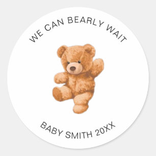We Can Bearly Wait Baby Shower Favour Teddy Bear   Classic Round Sticker