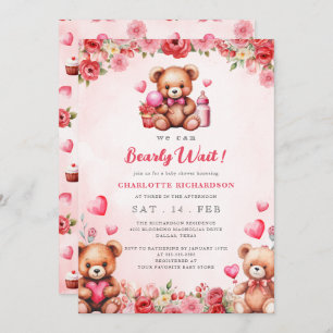 We Can Bearly Wait Baby Shower Floral Teddy Bear  Invitation