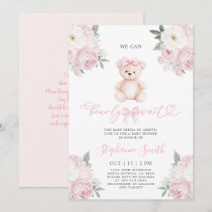 We can Bearly wait Baby Shower Girl Invitation