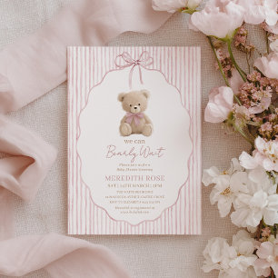 We Can Bearly Wait Baby Shower Girl Pink Stripes Invitation