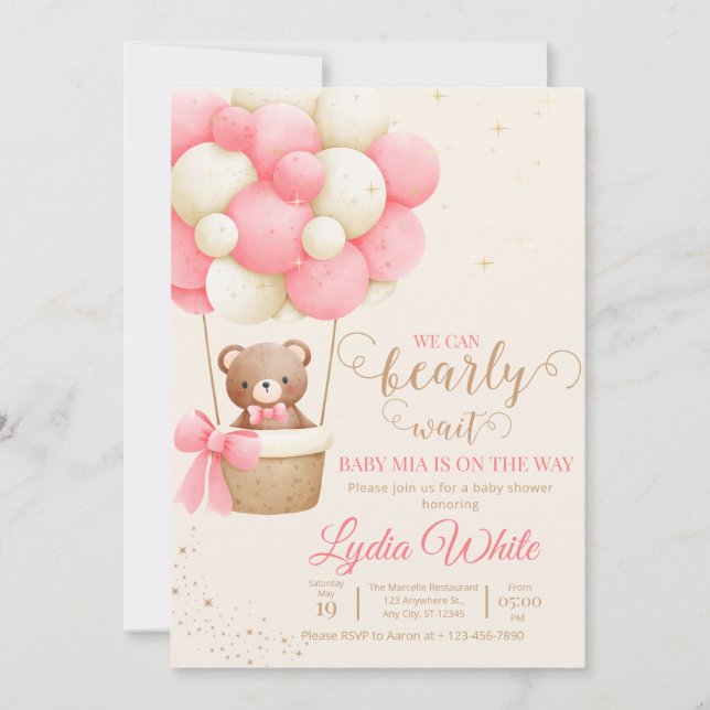  We Can Bearly Wait Baby Shower Girl Teddy Bear Invitation (Front)