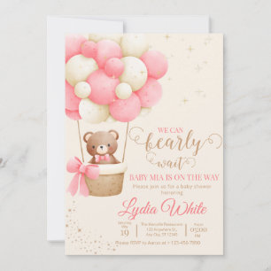 We Can Bearly Wait Baby Shower Girl Teddy Bear Invitation