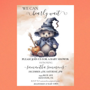 We Can Bearly Wait Baby Shower Halloween Teddy Invitation