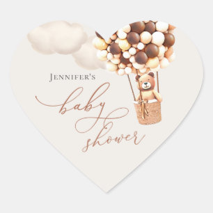 We Can Bearly Wait! Baby Shower Heart Sticker