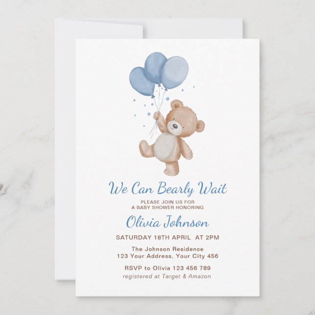 We Can Bearly Wait Baby Shower Invitation (Front)