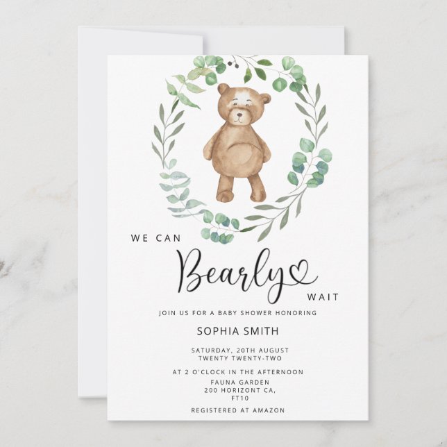 We can bearly wait baby shower invitation (Front)