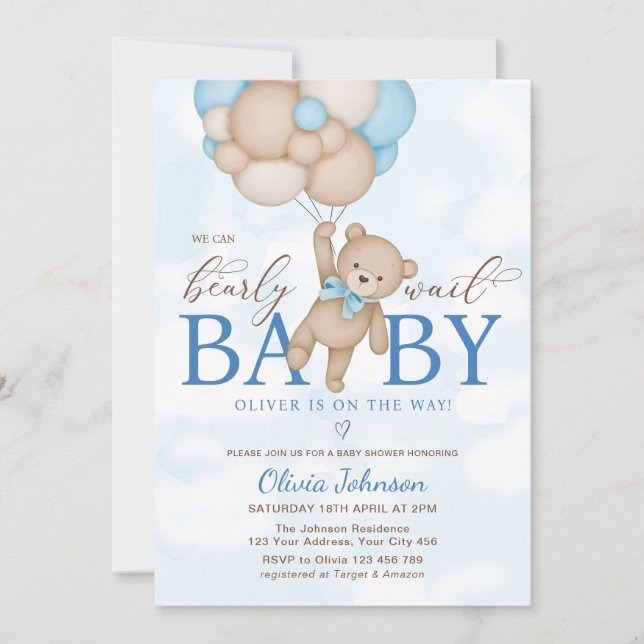 We Can Bearly Wait Baby Shower Invitation (Front)