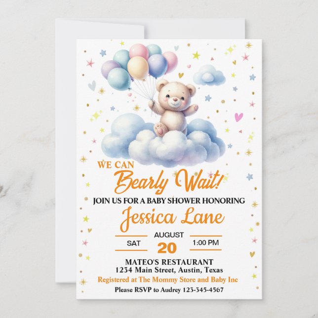 We Can Bearly Wait, Baby Shower Invitation (Front)