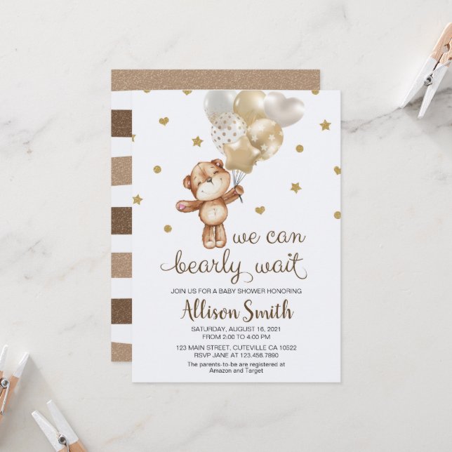 We can Bearly Wait Baby Shower Invitation (Front/Back In Situ)