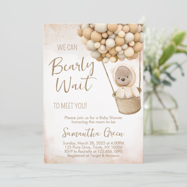 We Can Bearly Wait Baby Shower Invitation (Standing Front)