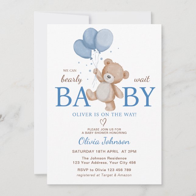 We Can Bearly Wait Baby Shower Invitation (Front)