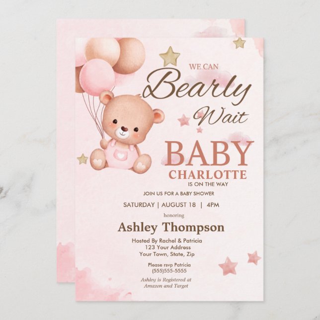 We Can Bearly Wait Baby Shower  Invitation (Front/Back)