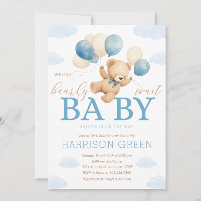 We Can Bearly Wait Baby Shower Invitation (Front)