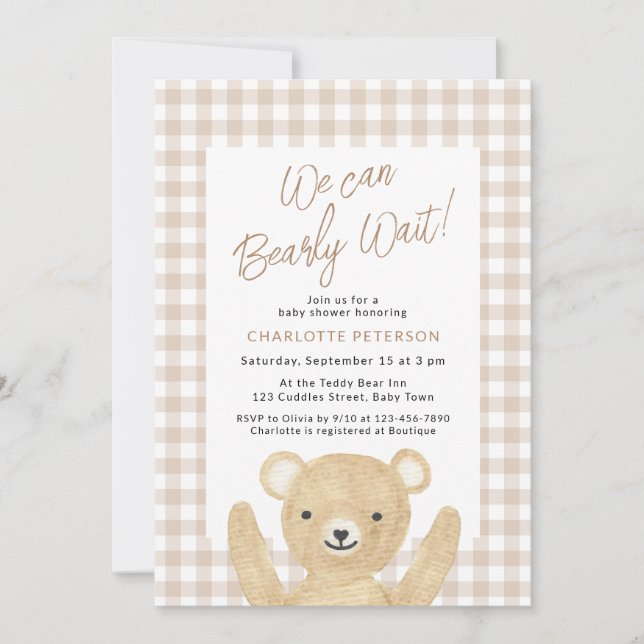 We Can Bearly Wait Baby Shower  Invitation (Front)