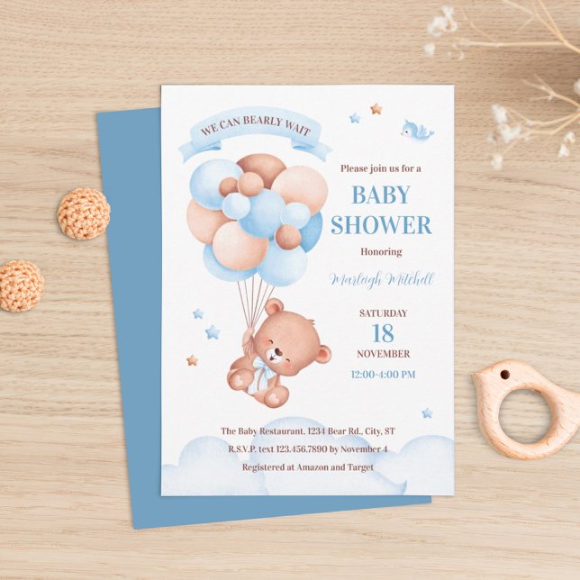 We Can Bearly Wait Baby Shower Invitation (Creator Uploaded)