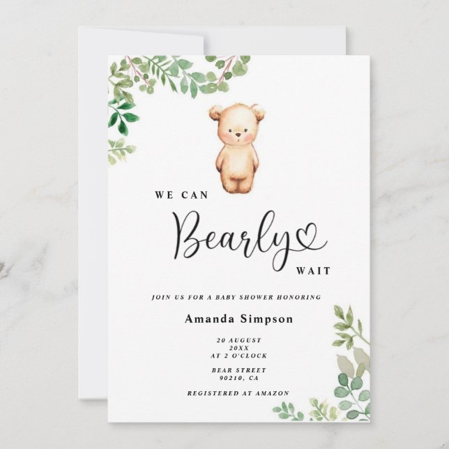 We can bearly wait baby shower invitation (Front)