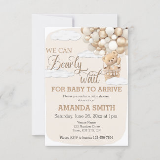We Can Bearly Wait Baby Shower Invitation Teddy