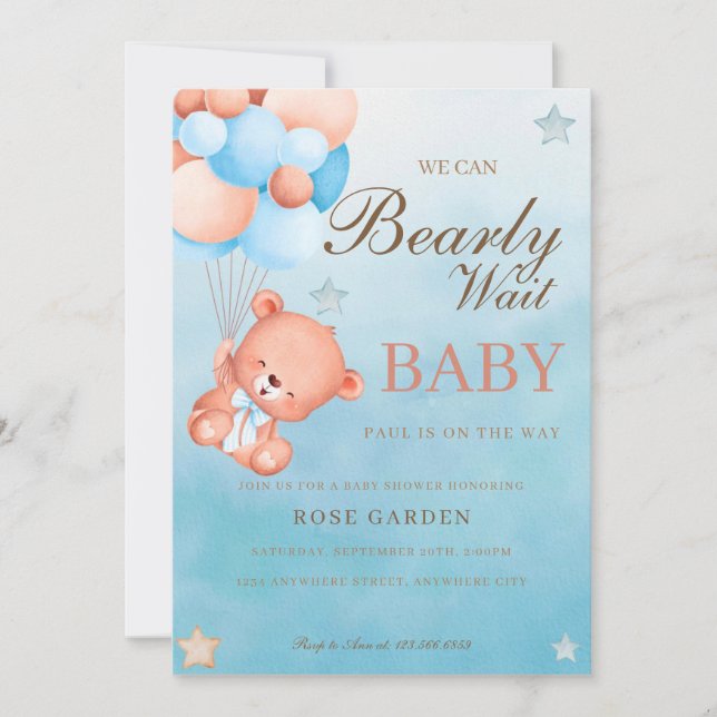 We Can Bearly Wait Baby Shower Invite (Front)