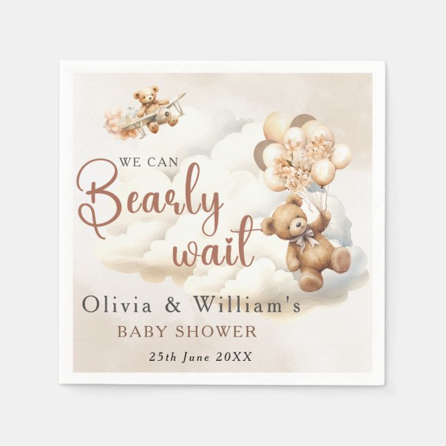 We Can Bearly Wait Baby Shower Napkin (Front)
