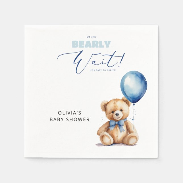 We Can Bearly Wait Baby Shower Napkin (Front)