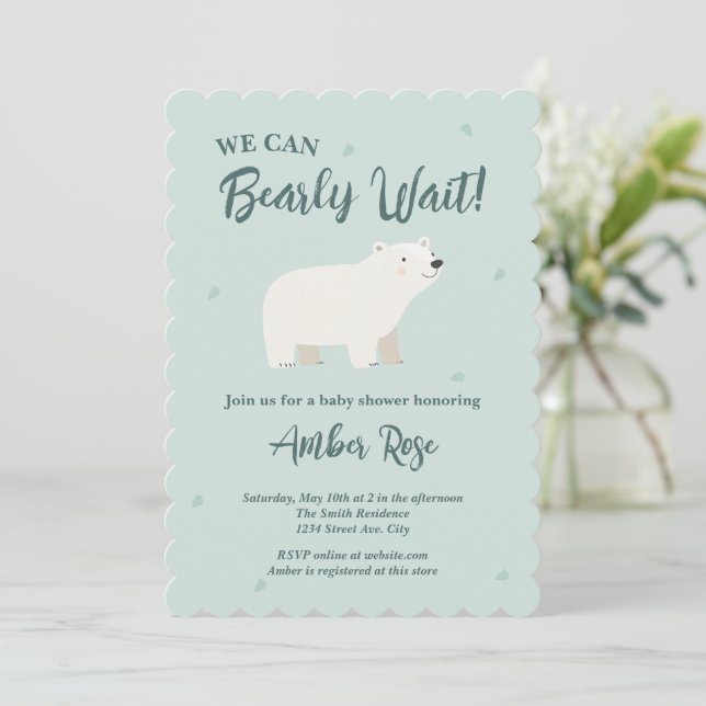 We Can Bearly Wait Baby Shower | Polar Bear Invitation (Standing Front)