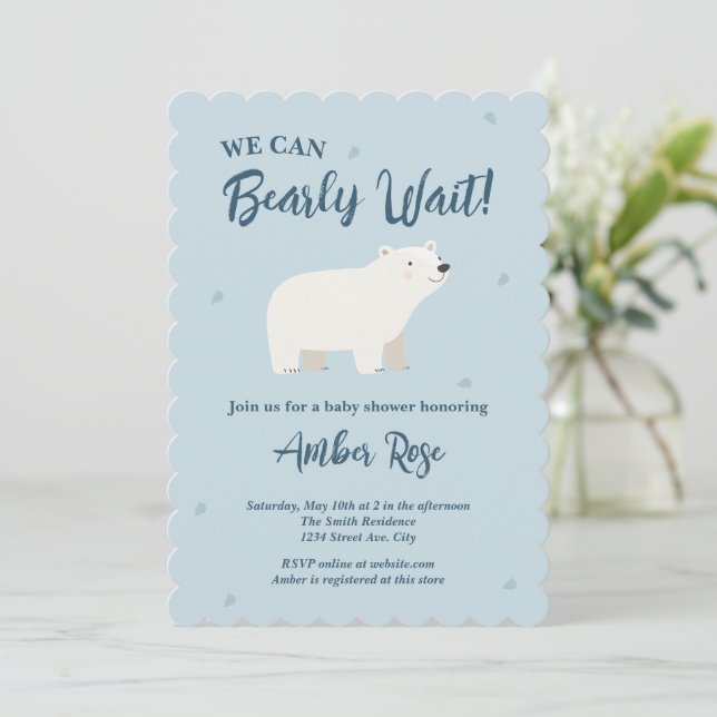 We Can Bearly Wait Baby Shower | Polar Bear Invitation (Standing Front)