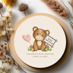 We Can Bearly Wait Baby Shower Round Paper Coaster