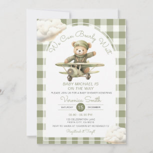 We Can Bearly Wait Baby Shower Sage Green Gingham Invitation