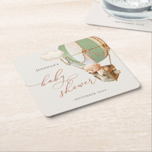 We Can Bearly Wait! Baby Shower Square Paper Coast Coaster