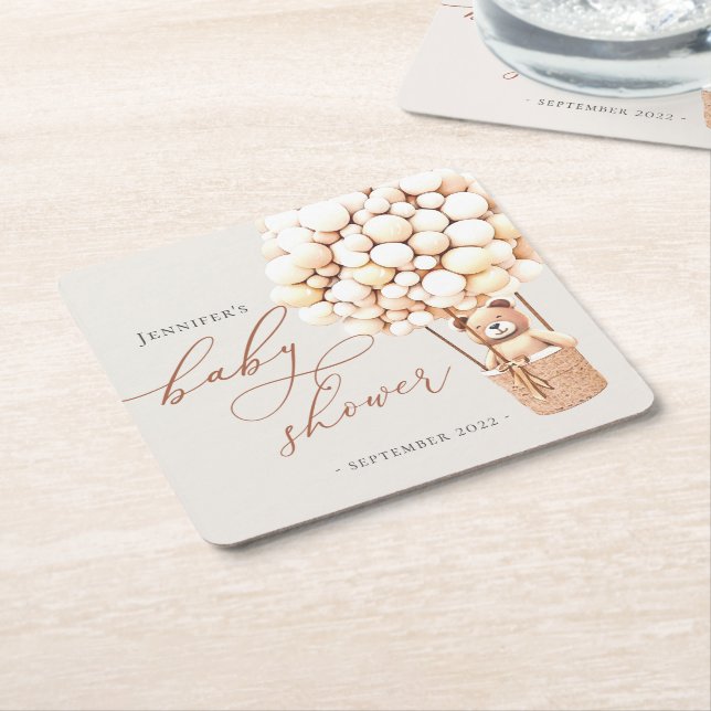 We Can Bearly Wait! Baby Shower Square Paper Coaster (Angled)