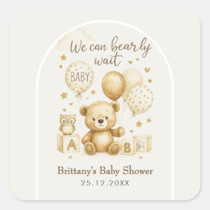 We Can Bearly Wait Baby Shower  Square Sticker