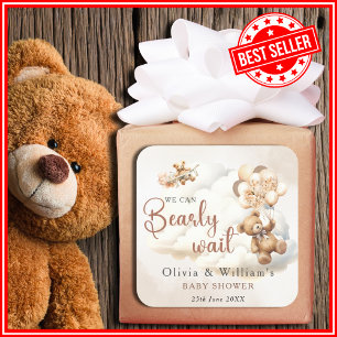We Can Bearly Wait Baby Shower Square Sticker