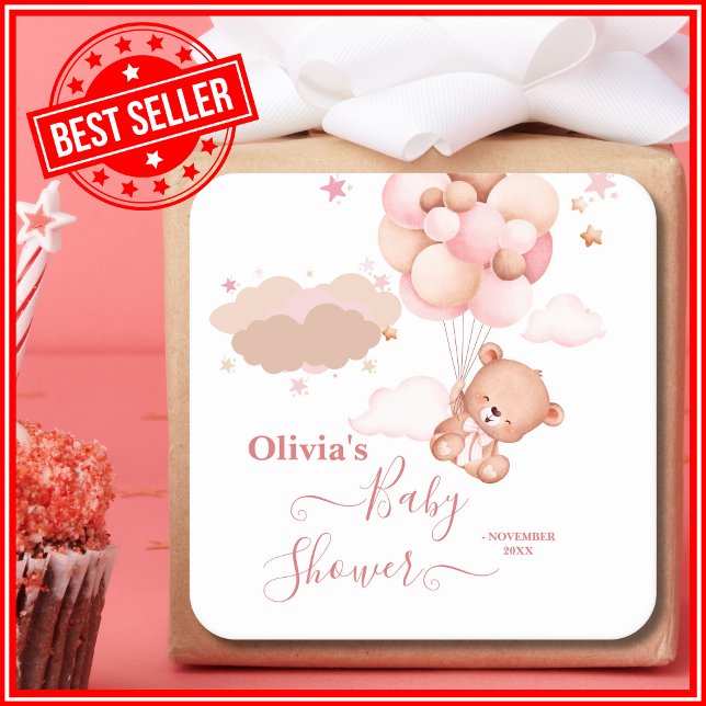 We Can Bearly Wait Baby Shower Square Sticker (Creator Uploaded)