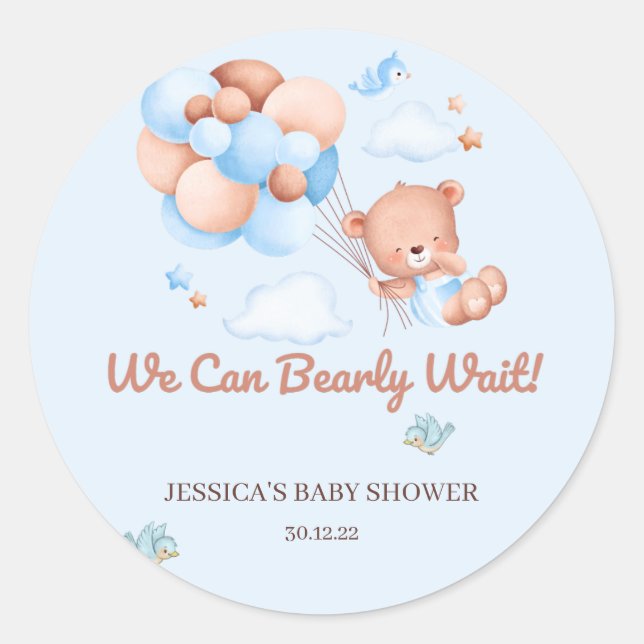 We Can Bearly Wait Baby Shower Sticker (Front)