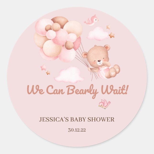 We Can Bearly Wait Baby Shower Sticker (Front)