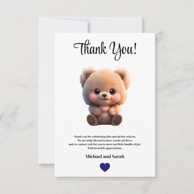 We can Bearly Wait Baby Shower teddy bear boy Thank You Card (Front)