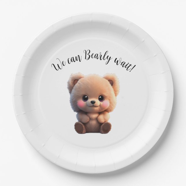 We can Bearly Wait Baby Shower teddy bear Paper Plate (Front)
