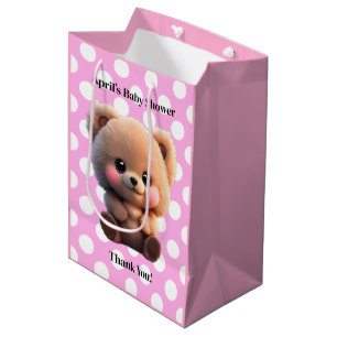 We can Bearly Wait Baby Shower teddy bear polkadot Medium Gift Bag