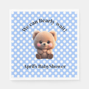 We can Bearly Wait Baby Shower teddy bear polkadot Napkin