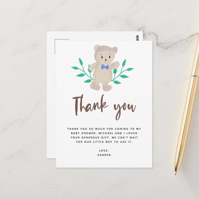 We Can Bearly Wait Baby Shower Thank you Postcard (Front/Back In Situ)