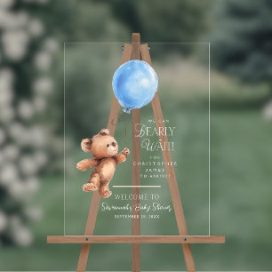 We Can Bearly Wait Baby Shower Welcome Acrylic Sign
