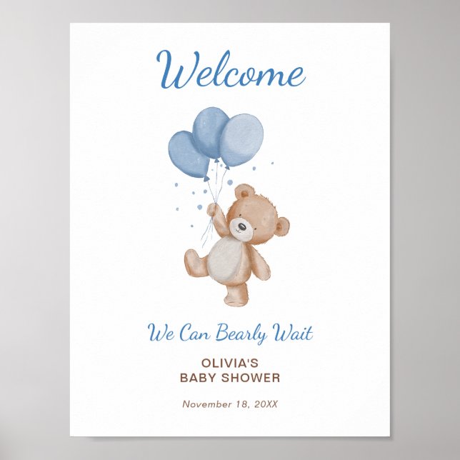 We Can Bearly Wait Baby Shower Welcome Sign (Front)