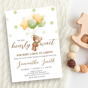 We Can Bearly Wait Balloon Baby Shower Invitation