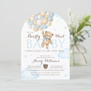 We Can Bearly Wait Balloon Bear Baby Boy Shower Invitation