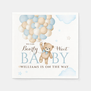 We Can Bearly Wait Balloon Bear Baby Boy Shower  Napkin