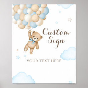 We Can Bearly Wait Balloon Bear Baby Boy Shower  Poster