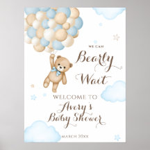 We Can Bearly Wait Balloon Bear Baby Boy Shower 