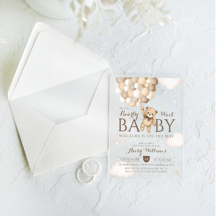 We Can Bearly Wait Balloon Bear Baby Shower  Acrylic Invitations